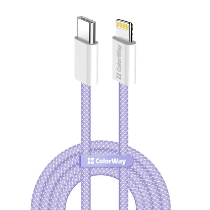 Podatkovni in polnilni kabel USB-C - Lightning ColorWay CW-CBPDCL061, 27W, 1m, Vijolična