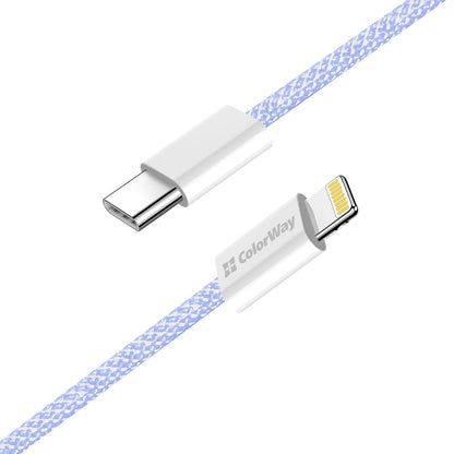 Podatkovni in polnilni kabel USB-C - Lightning ColorWay CW-CBPDCL061, 27W, 1m, Vijolična