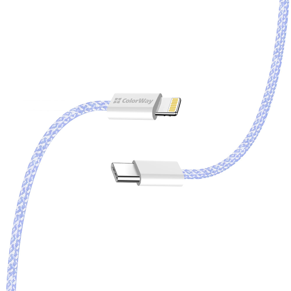 Podatkovni in polnilni kabel USB-C - Lightning ColorWay CW-CBPDCL061, 27W, 1m, Vijolična