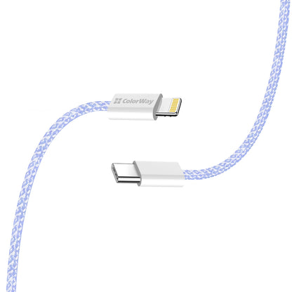 Podatkovni in polnilni kabel USB-C - Lightning ColorWay CW-CBPDCL061, 27W, 1m, Vijolična