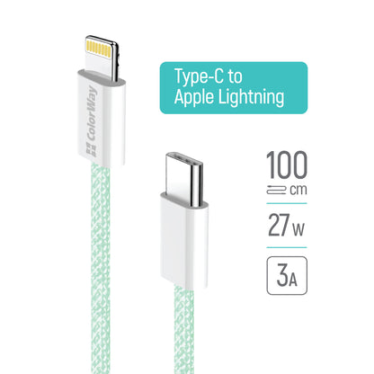 Kabel za podatke in polnjenje USB-C - Lightning ColorWay CW-CBPDCL061, 27W, 1m, zelen.