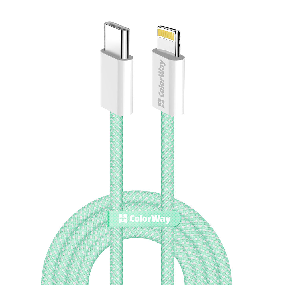 Kabel za podatke in polnjenje USB-C - Lightning ColorWay CW-CBPDCL061, 27W, 1m, zelen.