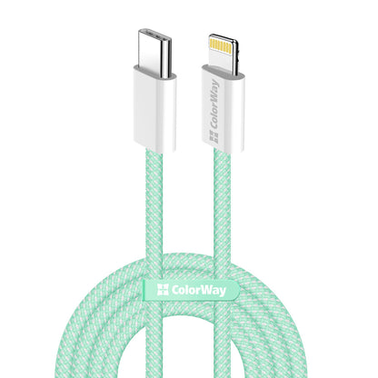 Kabel za podatke in polnjenje USB-C - Lightning ColorWay CW-CBPDCL061, 27W, 1m, zelen.