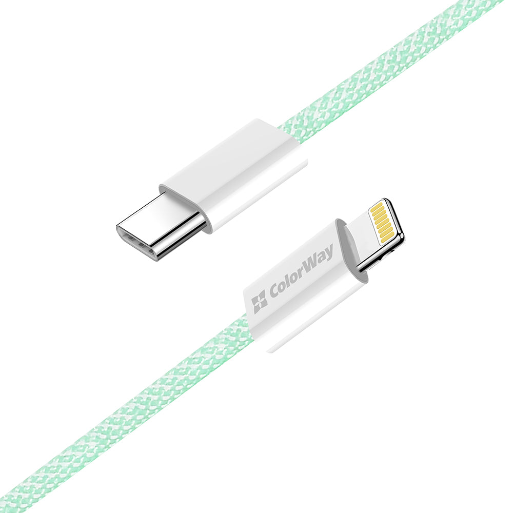 Kabel za podatke in polnjenje USB-C - Lightning ColorWay CW-CBPDCL061, 27W, 1m, zelen.