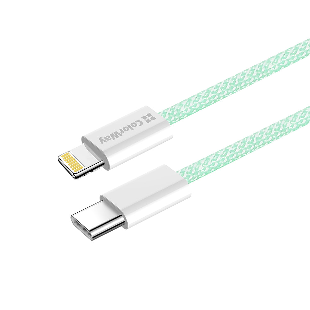 Kabel za podatke in polnjenje USB-C - Lightning ColorWay CW-CBPDCL061, 27W, 1m, zelen.