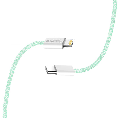 Kabel za podatke in polnjenje USB-C - Lightning ColorWay CW-CBPDCL061, 27W, 1m, zelen.