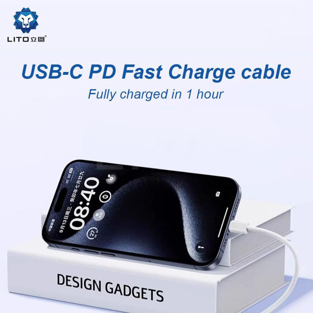 Podatkovni in polnilni kabel USB-C - Lightning Lito LD04CL, 27W, 2m, Bel