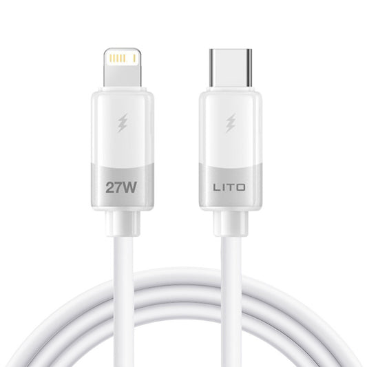 Podatkovni in polnilni kabel USB-C - Lightning Lito LD07, 27W, 1m, Bel