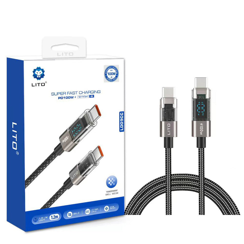 Podatkovni in polnilni kabel USB-C - USB-C Lito LD09CC Display, 100W, 1.2m, črn