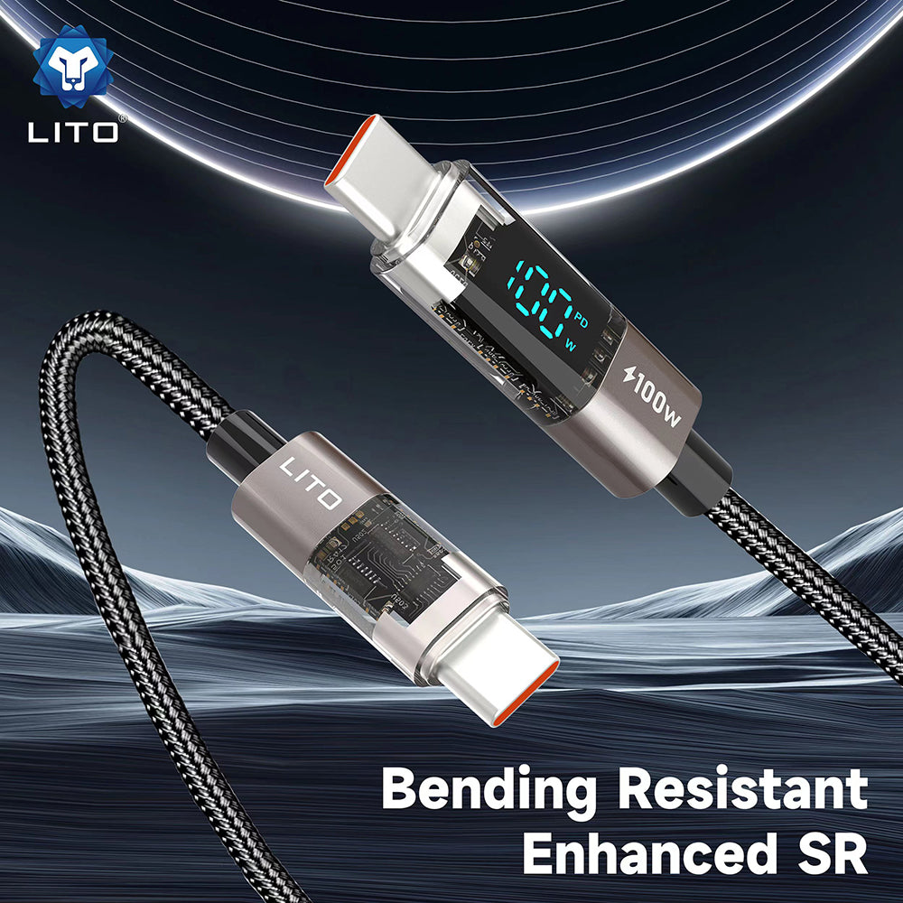 Podatkovni in polnilni kabel USB-C - USB-C Lito LD09CC Display, 100W, 1.2m, črn