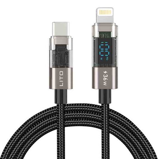 Kabel za podatke in polnjenje USB-C - Lightning Lito LD09CL Display, 36W, 1.2m, črn.