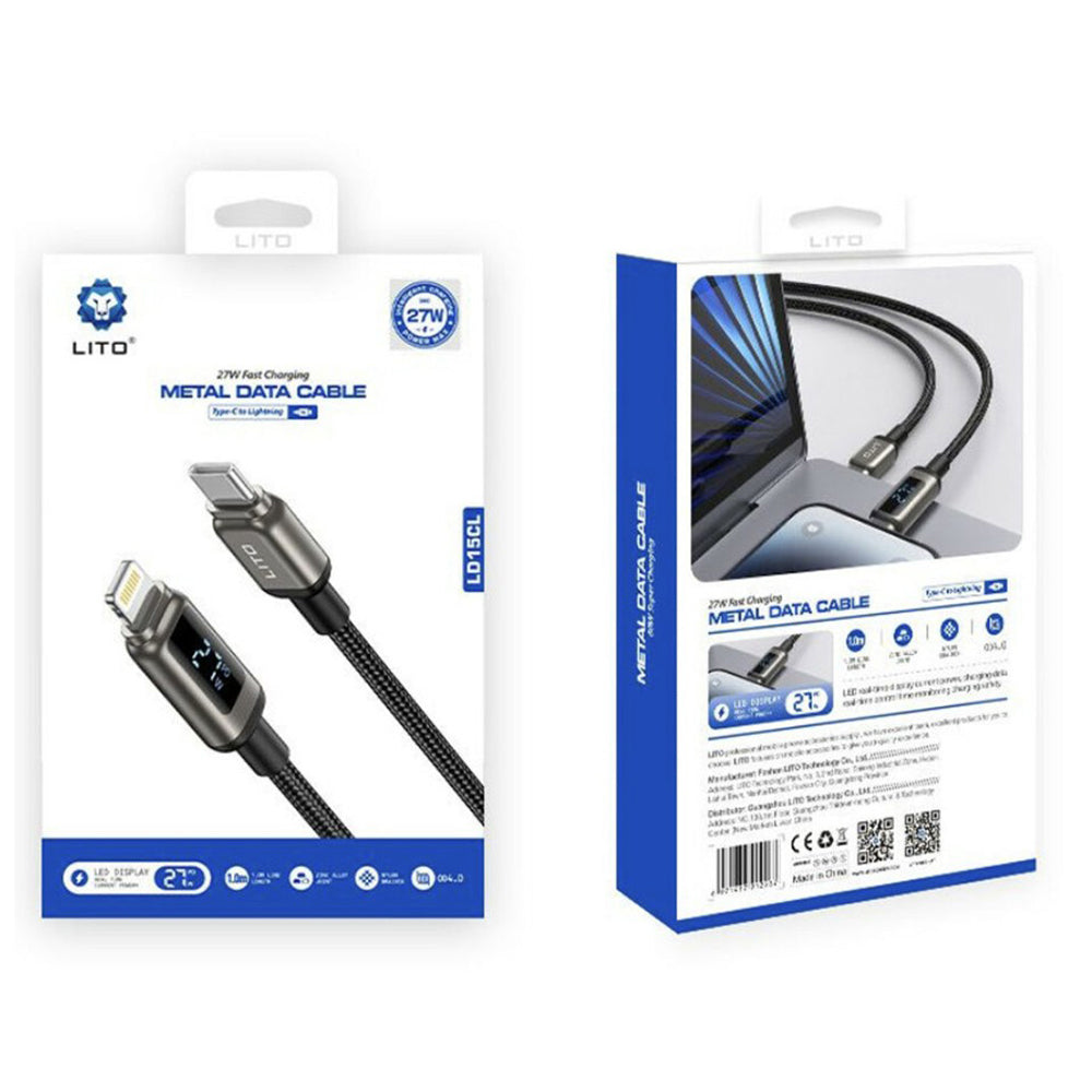 Kabel za podatke in polnjenje USB-C - Lightning Lito LD15 Display, 27W, 1m, črn