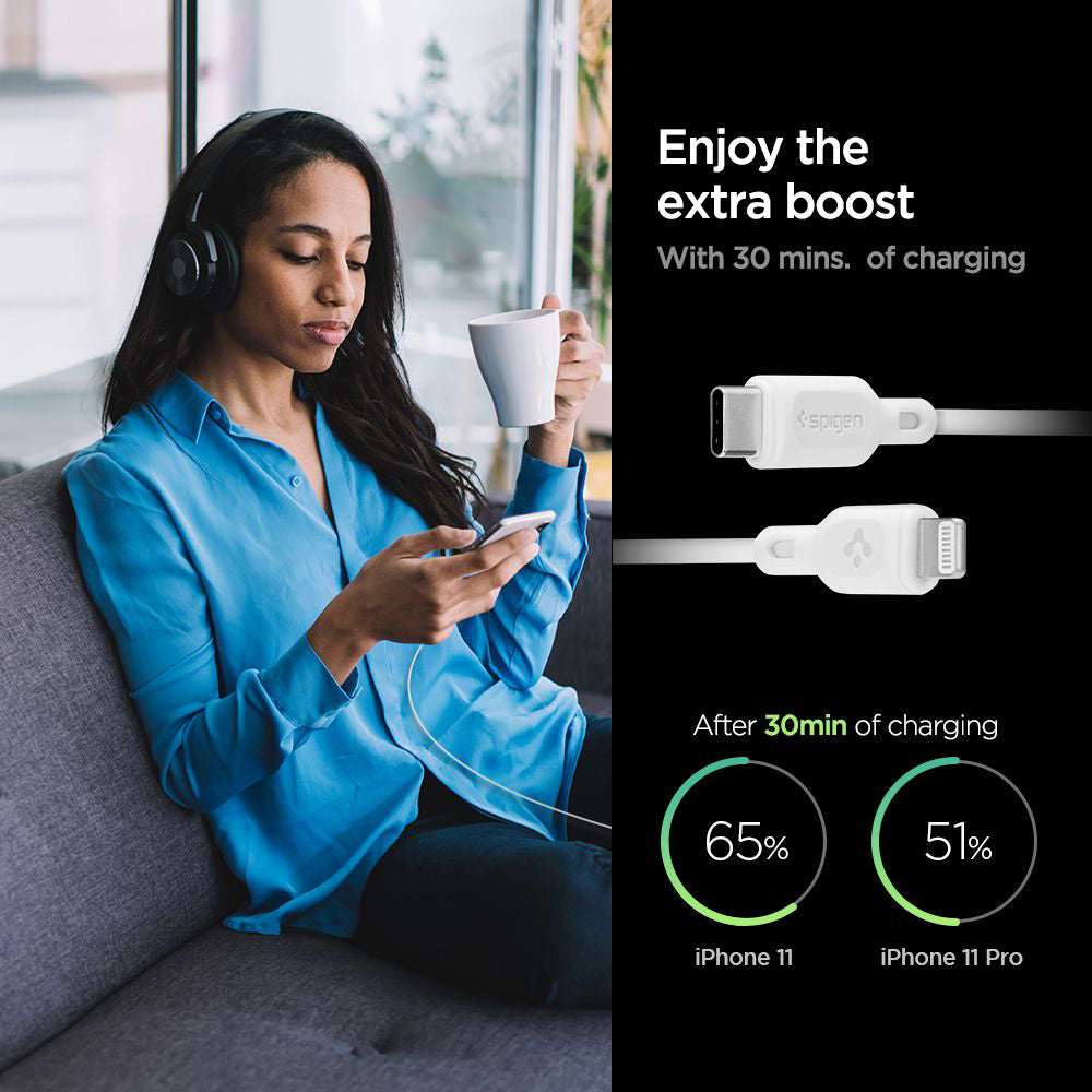 Kabel za podatke in polnjenje USB-C - Lightning Spigen Durasync, 20W, 1m, bel, komplet 2 kosa