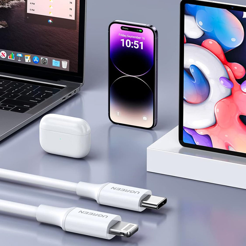 Kabel za podatke in polnjenje USB-C - Lightning UGREEN US171 (10493), 20W, 1m, Bel