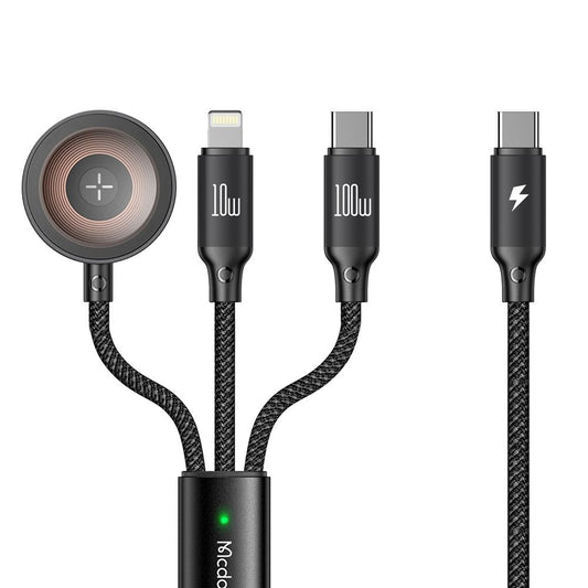 Kabel za polnjenje USB-C - Lightning / USB-C / QI McDodo CA-4940 O 3v1, 100W, 1.2m, Črn