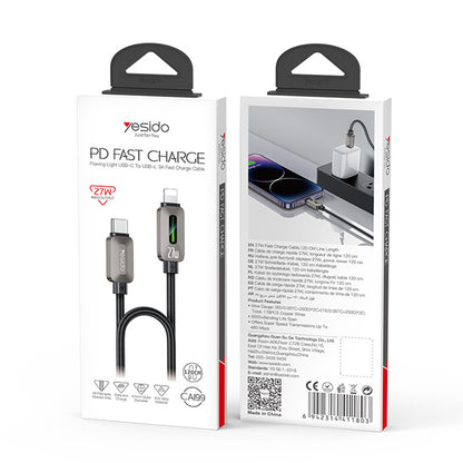 USB-C - Lightning podatkovni in polnilni kabel Yesido CA199, 27W, 1,2 m, črn