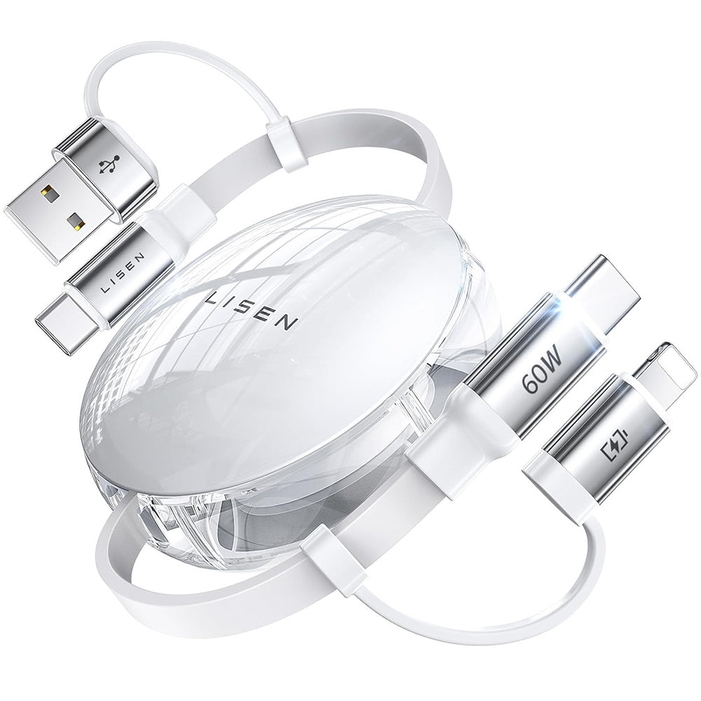 Podatkovni in polnilni kabel USB-C / USB-A - USB-C / Lightning Lisen, 60W, 1m, bel YL0123030001
