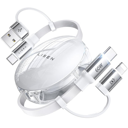 Podatkovni in polnilni kabel USB-C / USB-A - USB-C / Lightning Lisen, 60W, 1m, bel YL0123030001