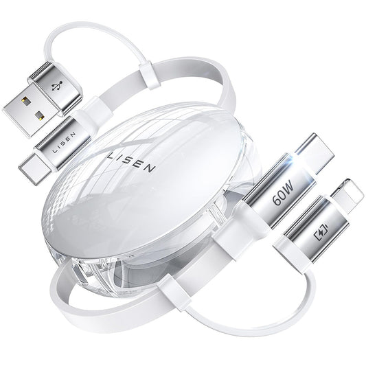 Podatkovni in polnilni kabel USB-C / USB-A - USB-C / Lightning Lisen, 60W, 1m, bel YL0123030001