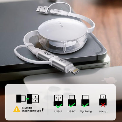 Podatkovni in polnilni kabel USB-C / USB-A - USB-C / Lightning Lisen, 60W, 1m, bel YL0123030001