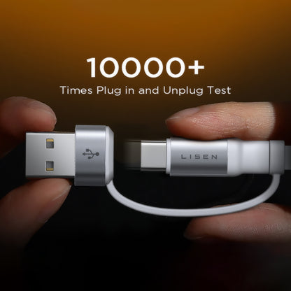 Podatkovni in polnilni kabel USB-C / USB-A - USB-C / Lightning Lisen, 60W, 1m, bel YL0123030001