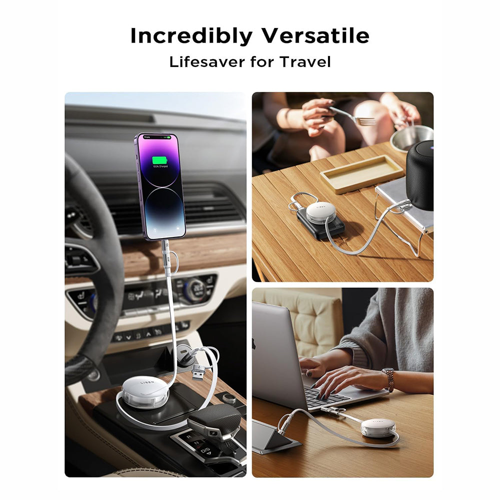 Podatkovni in polnilni kabel USB-C / USB-A - USB-C / Lightning Lisen, 60W, 1m, bel YL0123030001