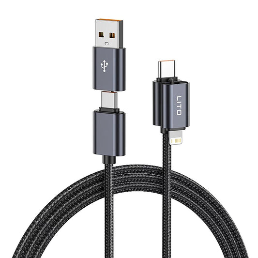Podatkovni in polnilni kabel USB-C / USB-A - USB-C / Lightning Lito LD21, 100W, 1m, črn
