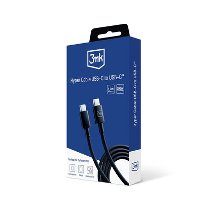 Podatkovni in polnilni kabel USB-C - USB-C 3MK Hyper, 100W, 1.2m, črn