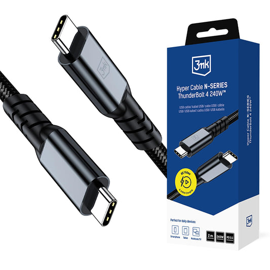 USB-C podatkovni in polnilni kabel - USB-C 3MK Hyper N Thunderbolt 4, 240W, 2m, Črn