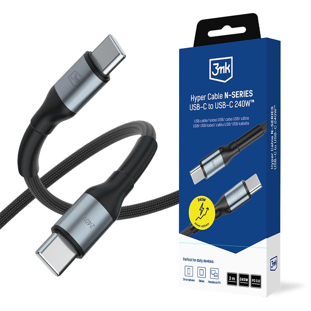USB-C podatkovni in polnilni kabel - USB-C 3MK Hyper N Thunderbolt 4, 240W, 3m, črn