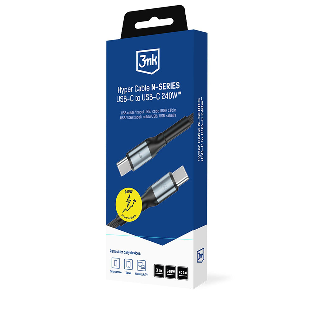 USB-C podatkovni in polnilni kabel - USB-C 3MK Hyper N Thunderbolt 4, 240W, 3m, črn