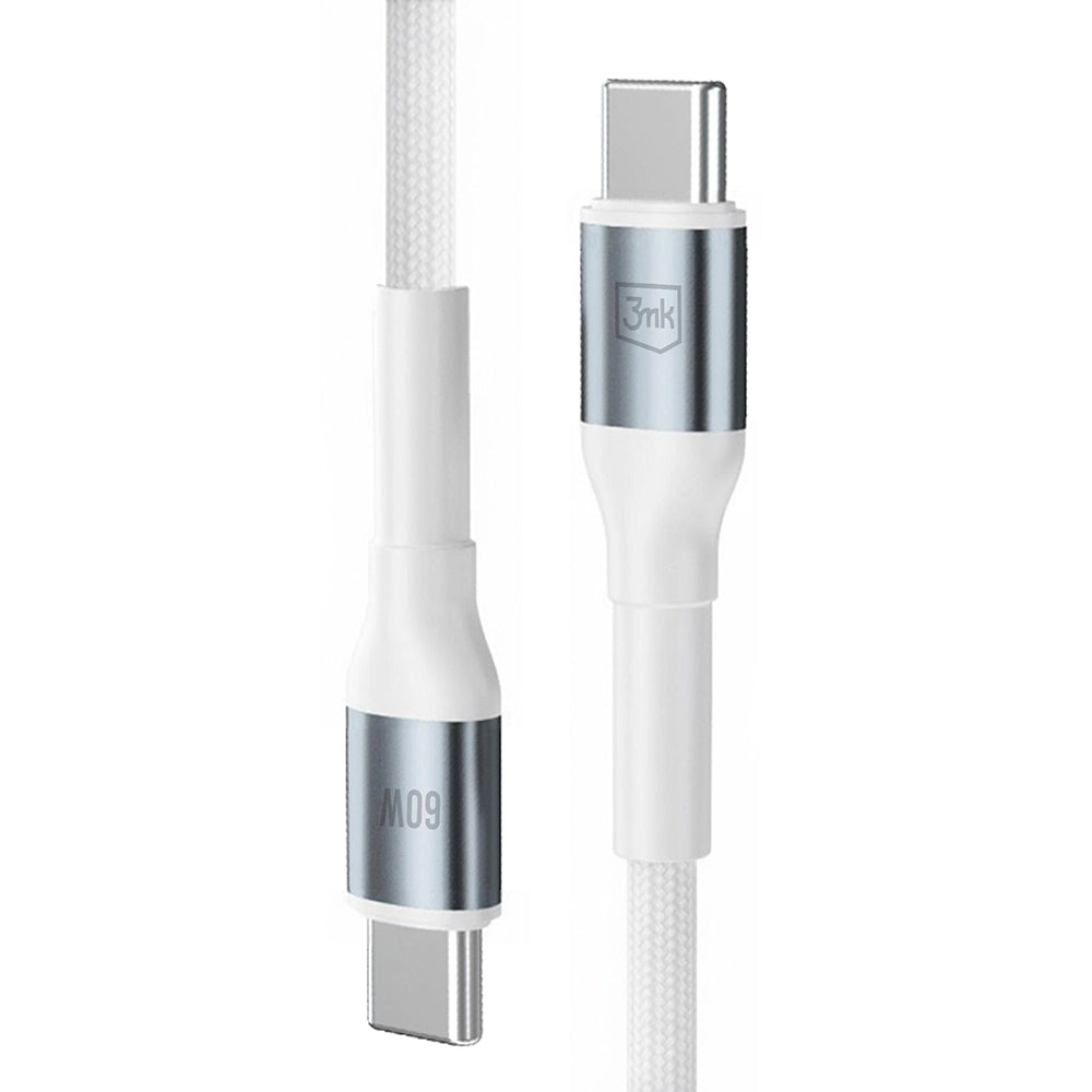 Kabel za podatke in polnjenje USB-C - USB-C 3MK Hyper N, 60W, 1m, Bel