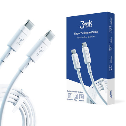 USB-C podatkovni in polnilni kabel - USB-C 3MK Hyper Silicone, 60W, 1m, bel