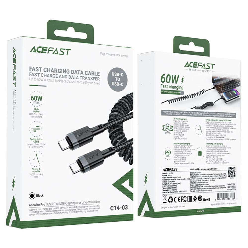Kabel za podatke in polnjenje USB-C - USB-C Acefast C14-03, 60W, 1.2m, črn