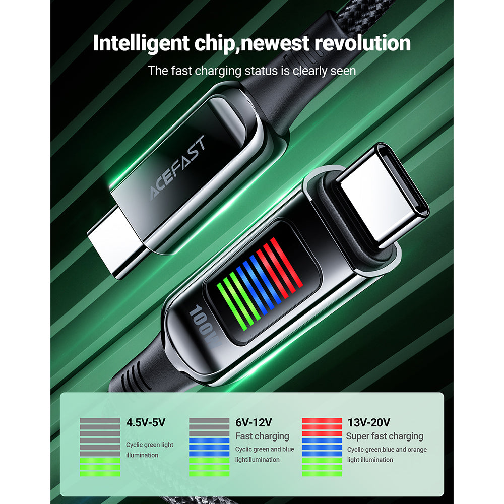 Podatkovni in polnilni kabel USB-C - USB-C Acefast C7-03, 100W, 1.2m, črn