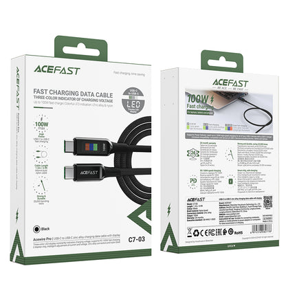 Podatkovni in polnilni kabel USB-C - USB-C Acefast C7-03, 100W, 1.2m, črn