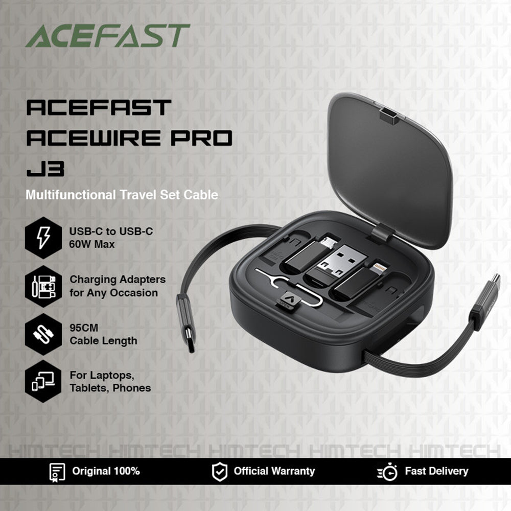 Podatkovni in polnilni kabel USB-C - USB-C Acefast Travel J3, 60W, 0.95m, črn