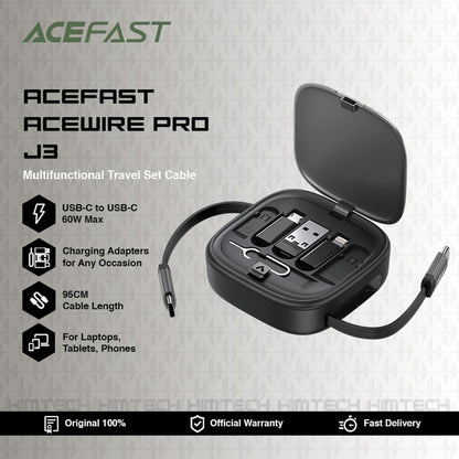 Podatkovni in polnilni kabel USB-C - USB-C Acefast Travel J3, 60W, 0.95m, črn