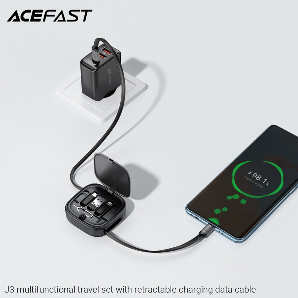 Podatkovni in polnilni kabel USB-C - USB-C Acefast Travel J3, 60W, 0.95m, črn