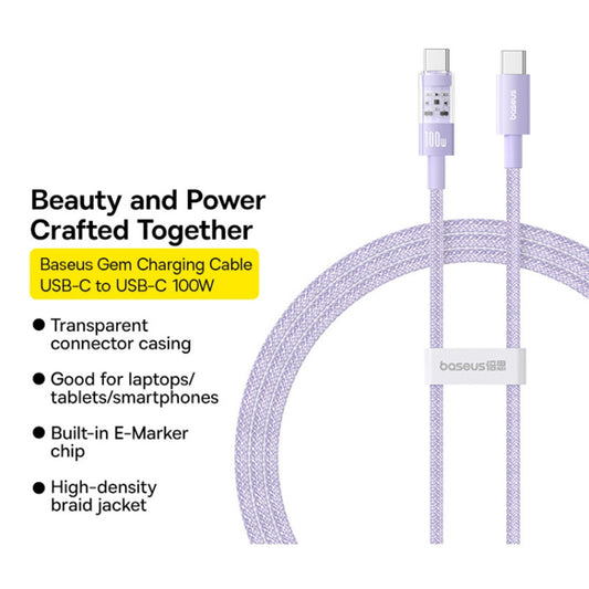 Kabel za podatke in polnjenje USB-C - USB-C Baseus Gem, 100W, 1m, Vijolična P10373000511-00