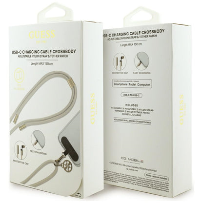 Kabel za prenos podatkov in polnjenje USB-C - USB-C Guess CBDY 4G Charm, 100W, 1,5m, Bež