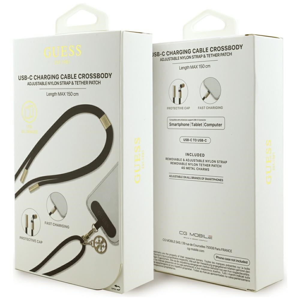 Kabel za prenos podatkov in polnjenje USB-C - USB-C Guess CBDY 4G Charm, 100W, 1,5m, črn