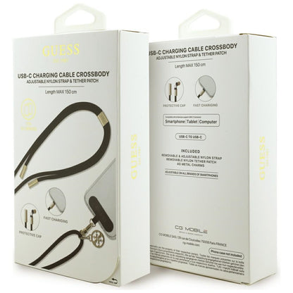 Kabel za prenos podatkov in polnjenje USB-C - USB-C Guess CBDY 4G Charm, 100W, 1,5m, črn