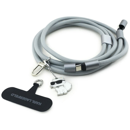 Kabel za prenos podatkov in polnjenje USB-C - USB-C Karl Lagerfeld Choupette Charm, 100W, 1,5m, siv