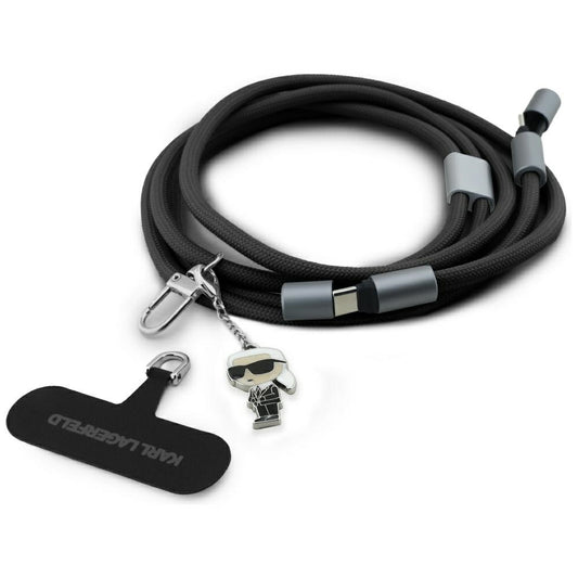 Kabel za prenos podatkov in polnjenje USB-C - USB-C Karl Lagerfeld Ikonik Charm, 100W, 1,5m, črn
