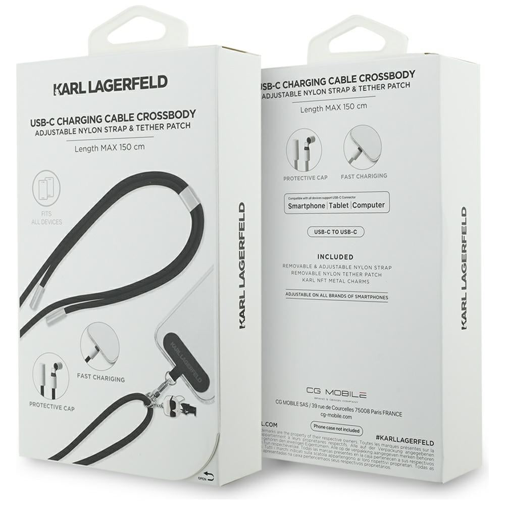 Kabel za prenos podatkov in polnjenje USB-C - USB-C Karl Lagerfeld Ikonik Charm, 100W, 1,5m, črn