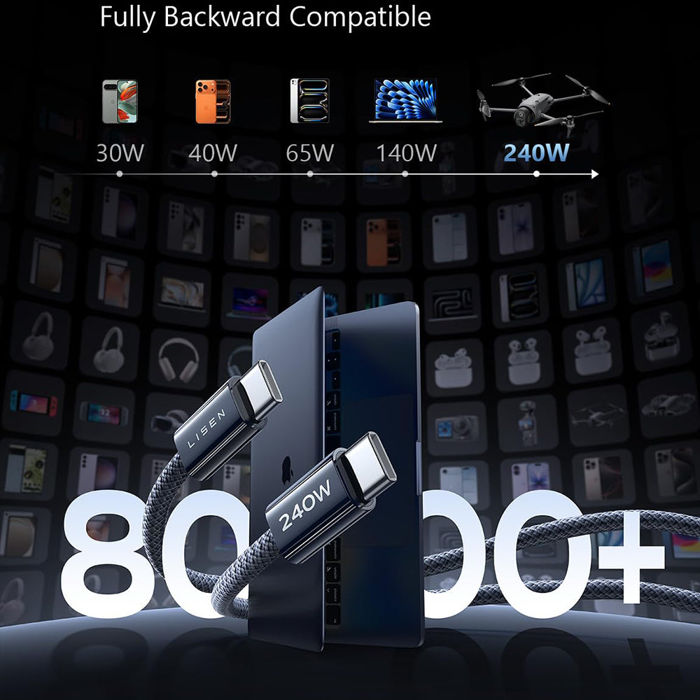 USB-C Data and Charging Cable - USB-C Lisen, 240W, 2m, Set of 2 pieces, Navy Blue YL0123070023