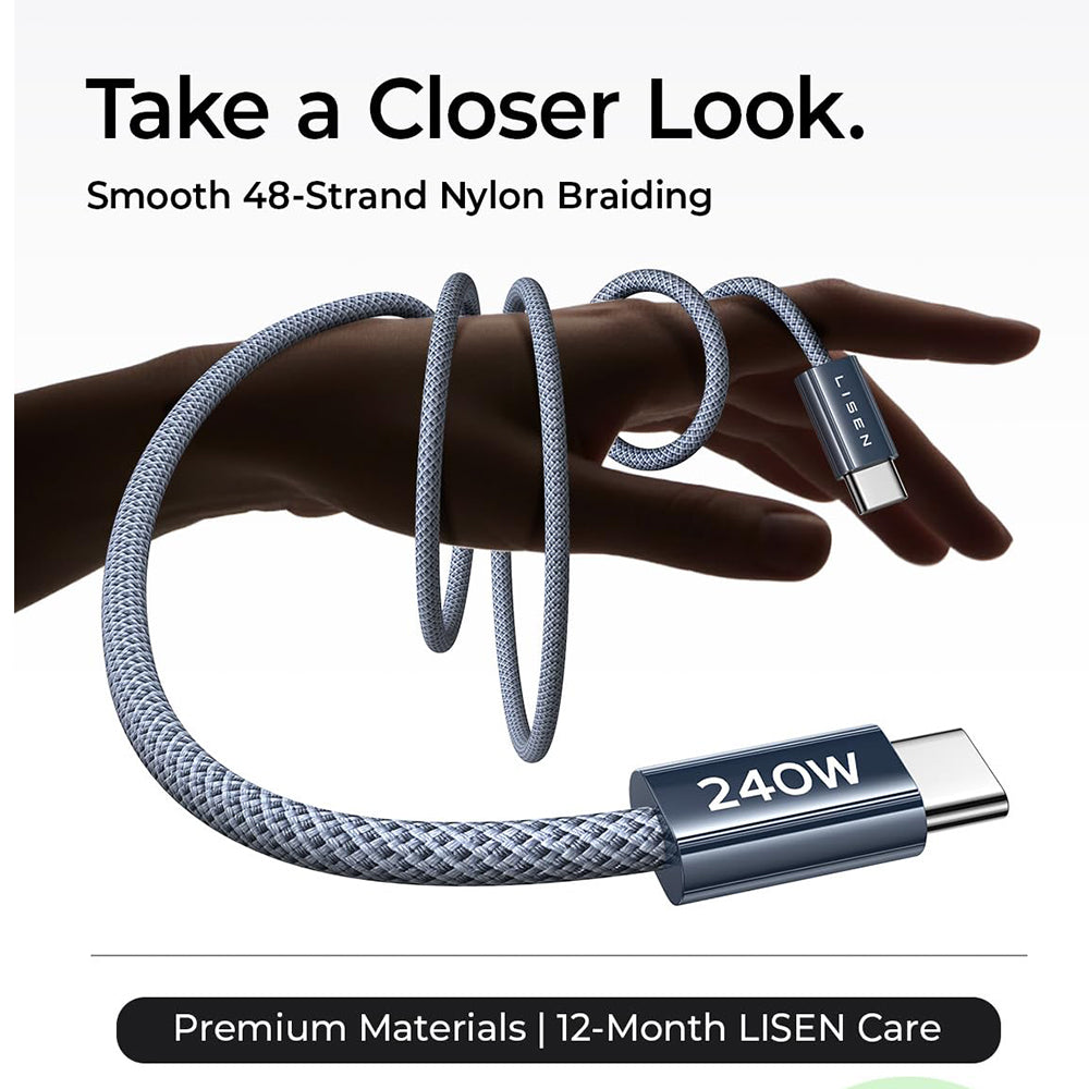 USB-C Data and Charging Cable - USB-C Lisen, 240W, 2m, Set of 2 pieces, Navy Blue YL0123070023