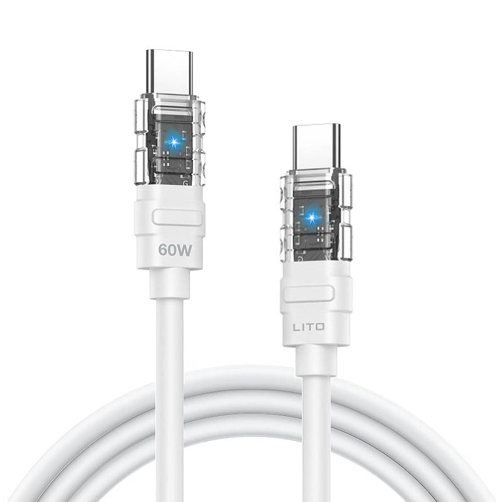 Kabel za podatke in polnjenje USB-C - USB-C Lito LD05, 60W, 1m, Bel