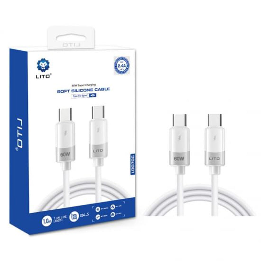 Podatkovni in polnilni kabel USB-C - USB-C Lito LD07, 60W, 1m, Bel